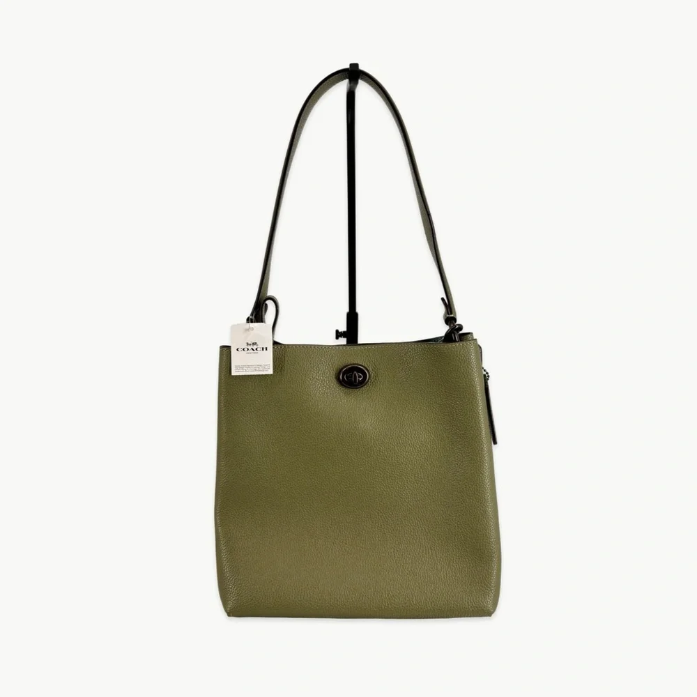 Coach Charlie Bucket 21 Crossbody Pebbled Leather Light Fern Green New Classic